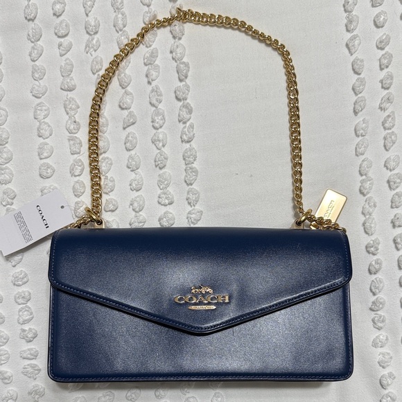 Coach Dark Blue Shoulder Bag with Gold Chain